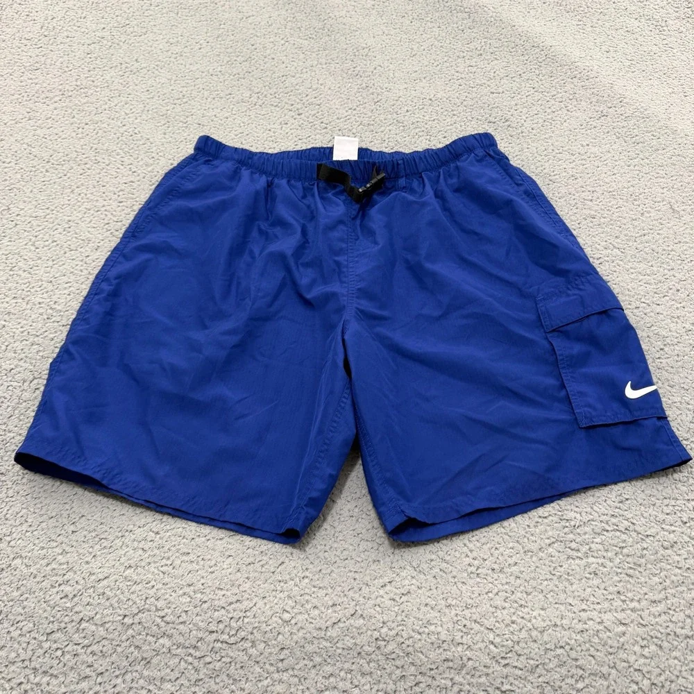 Nike Volley Swim Shorts Mens XXL Royal Blue Cargo Integrated Belt Packable